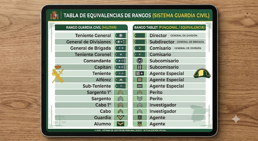 Tabla de equivalencias de rangos